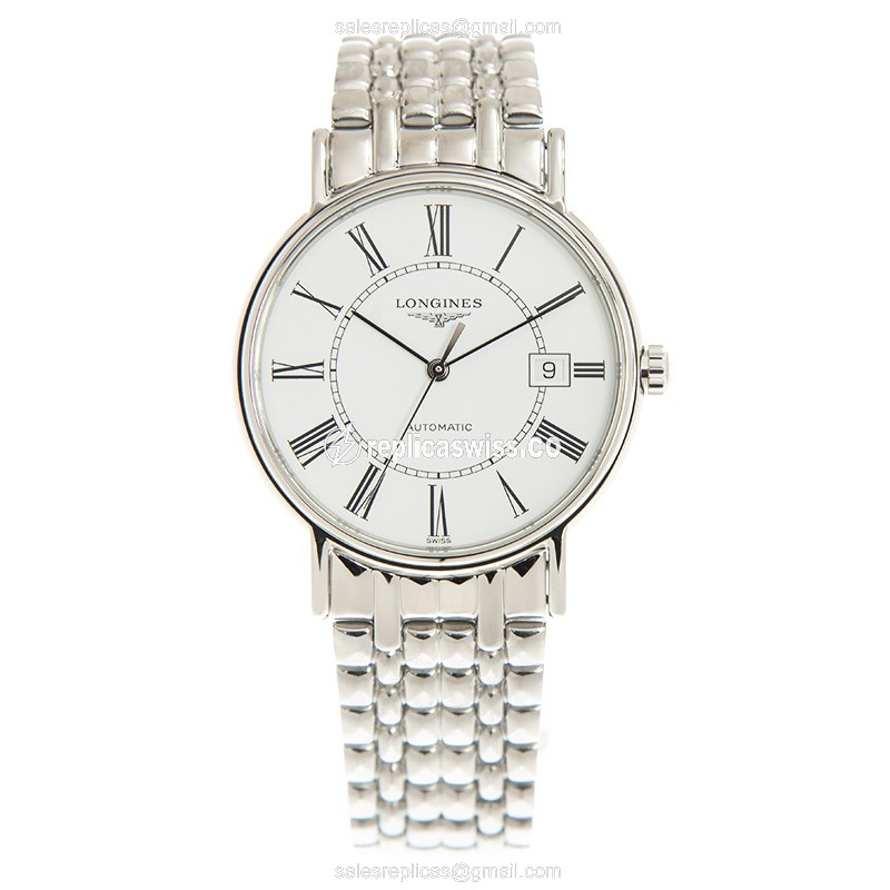 Longines Presence Replica - Automatic - Steel Case - White Dial, Silver Clasp - View 2