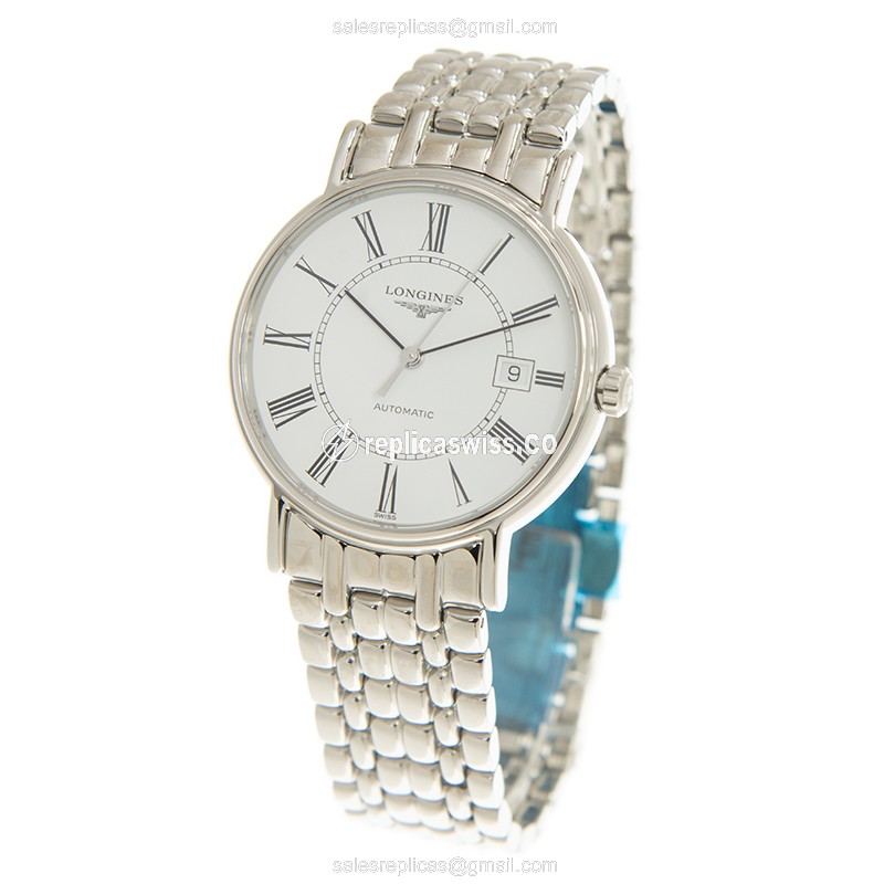 Longines Presence Replica - Automatic - Steel Case - White Dial, Silver Clasp - View 3
