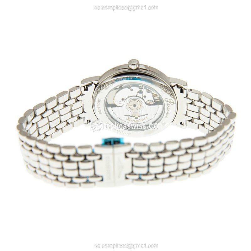 Longines Presence Replica - Automatic - Steel Case - White Dial, Silver Clasp - View 4