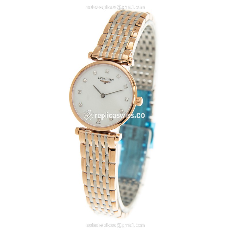 Longines LA GRANDE Quartz PVD Gold - White Dial - Gold Strap - Clasp - View 3