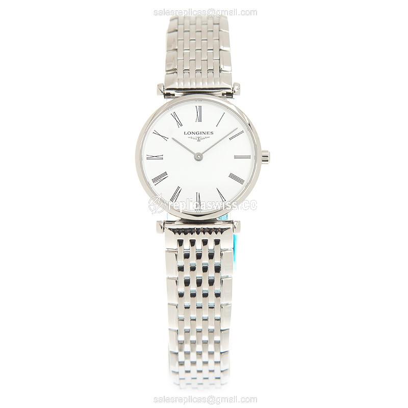 Longines LA GRANDE Quartz - White Dial - Steel Case - Silver Steel Strap - View 2