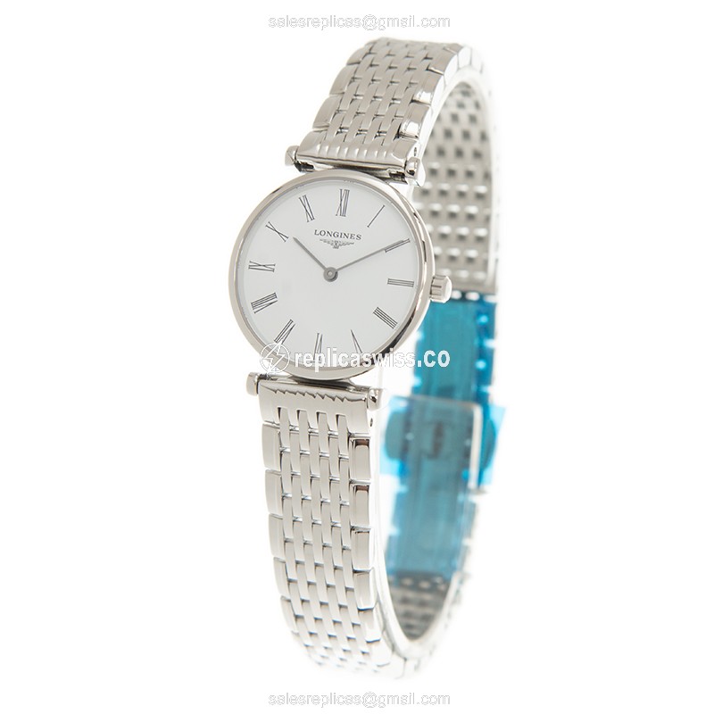 Longines LA GRANDE Quartz - White Dial - Steel Case - Silver Steel Strap - View 3