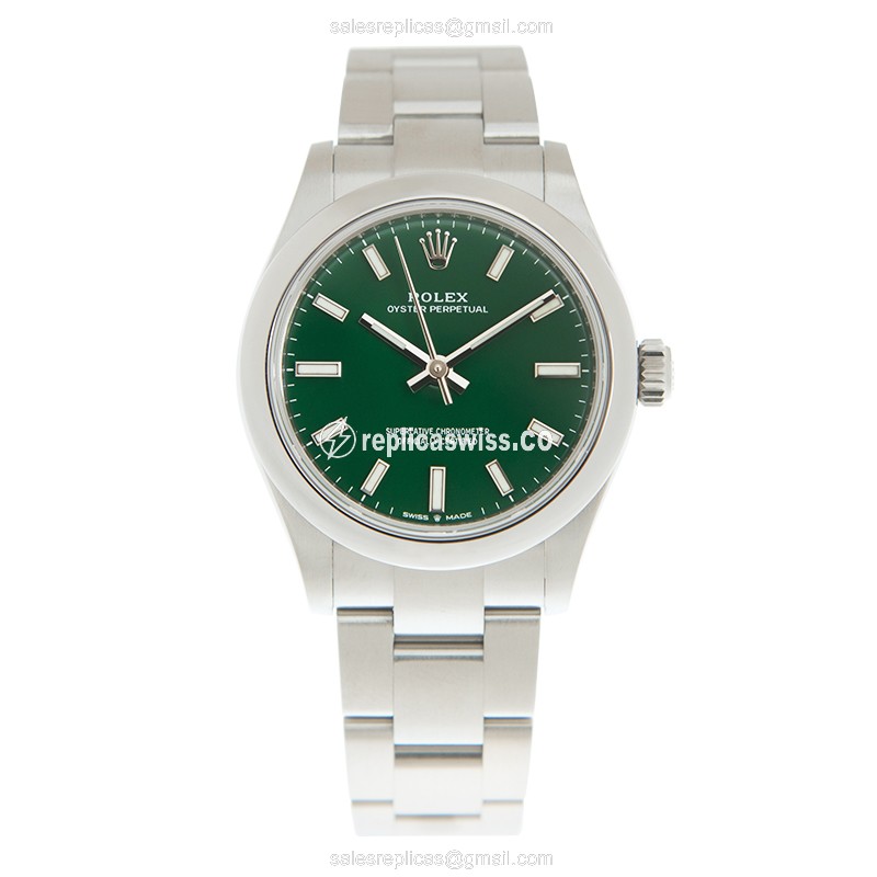 Rolex Oyster Perpetual Automatic - Green Dial, Steel Case on Silver Strap - View 2