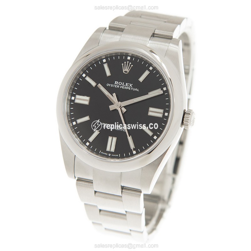 Rolex OYSTER PERPETUAL Replica - Automatic - Black Dial, Steel Case - View 3