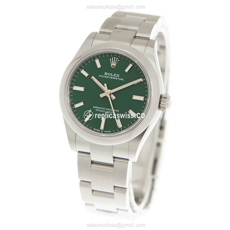 Rolex Oyster Perpetual Automatic - Green Dial, Steel Case on Silver Strap - View 3