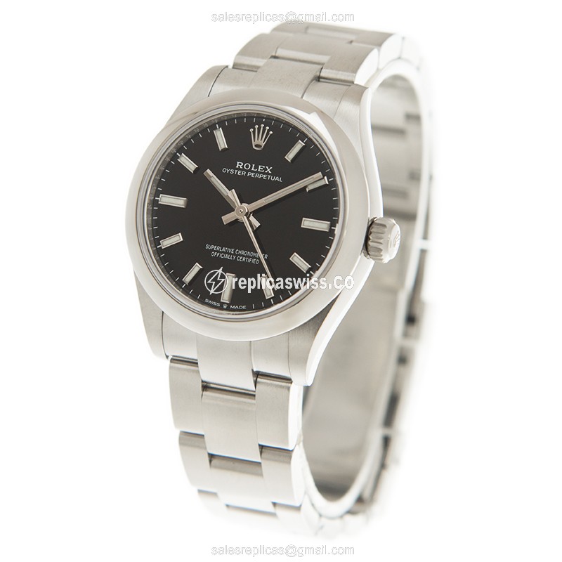 Rolex OYSTER PERPETUAL Replica - Automatic - Steel Case - Black Dial, Silver Clasp - View 3