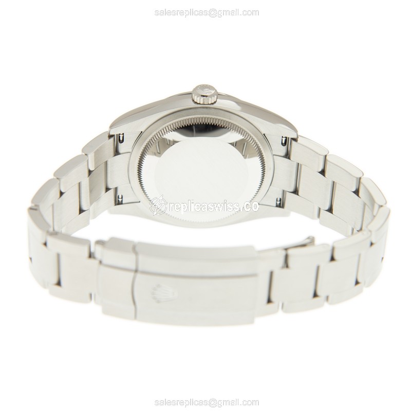 Rolex OYSTER PERPETUAL Replica - Automatic - Steel Case, Black Dial on Silver Steel Strap - View 4