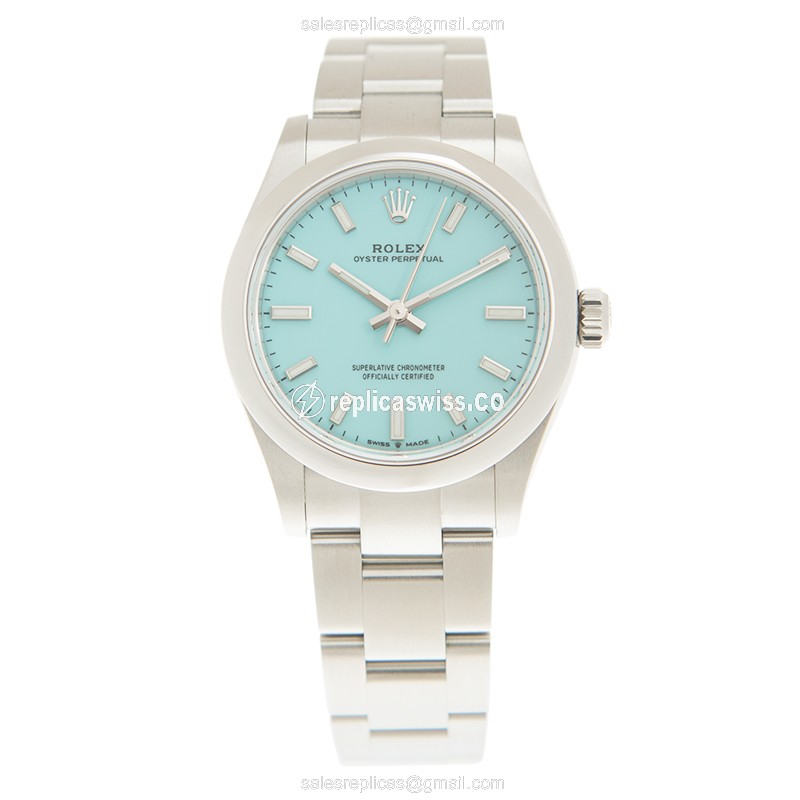 Rolex OYSTER PERPETUAL Replica - Automatic - Steel Case, Blue Dial, Silver Clasp & Steel Strap - View 2