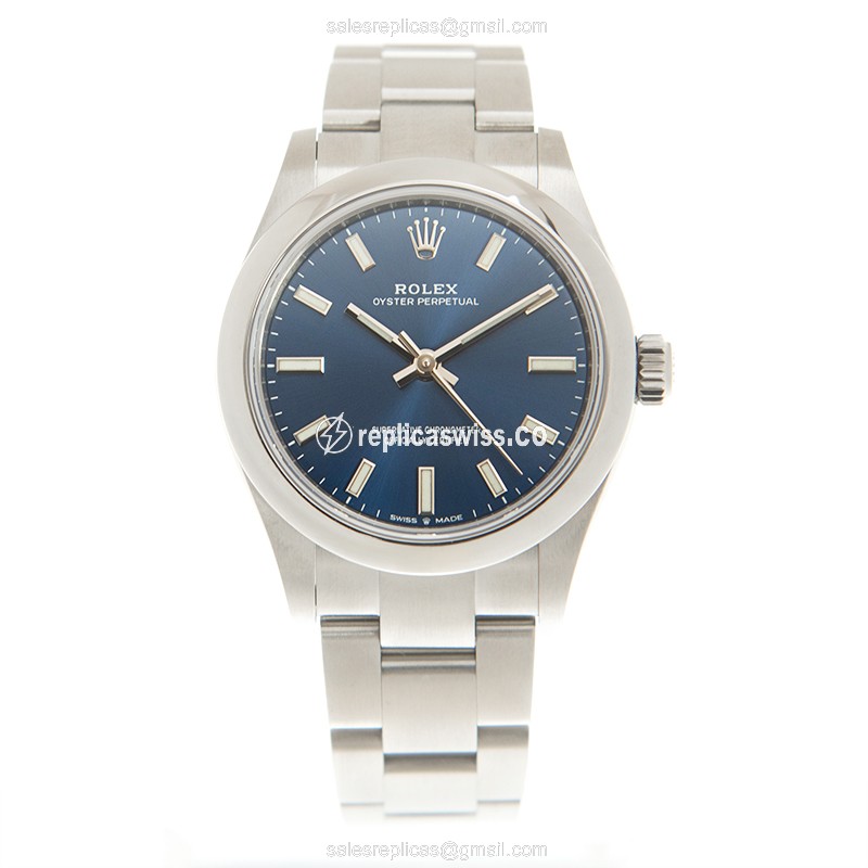 Rolex OYSTER PERPETUAL Replica - Automatic - Steel Case - Blue Dial, Silver Clasp & Steel Strap - View 2