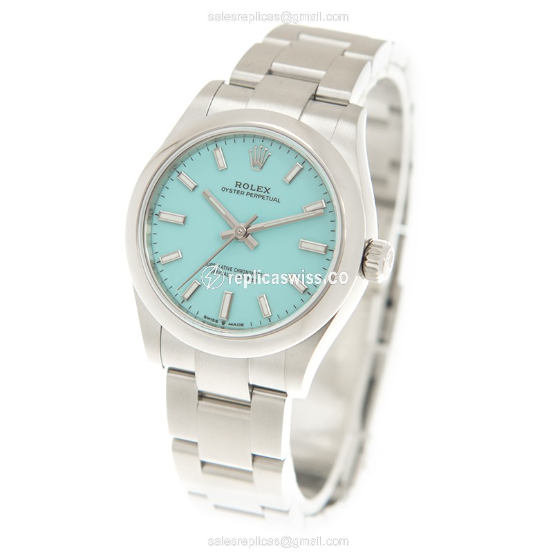Rolex OYSTER PERPETUAL Replica - Automatic - Steel Case, Blue Dial, Silver Clasp & Steel Strap - View 3