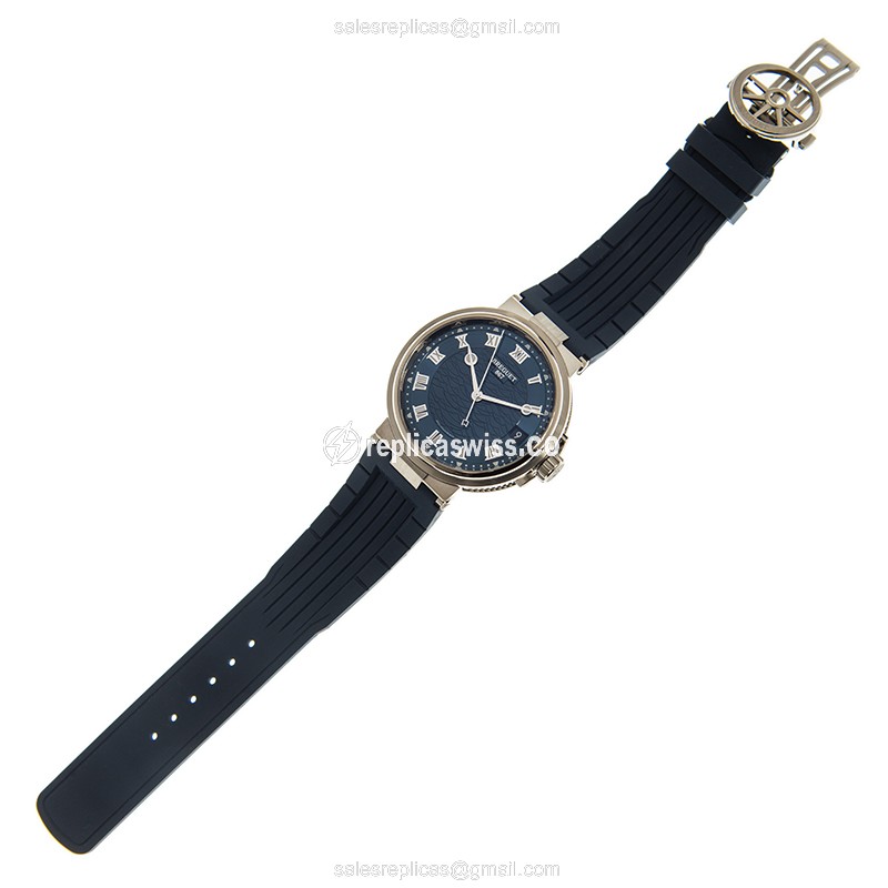 Breguet 5517BB/Y2/5ZU Replica - Automatic - 18kt White Gold - Blue Dial - Rubber Blue Strap - View 2