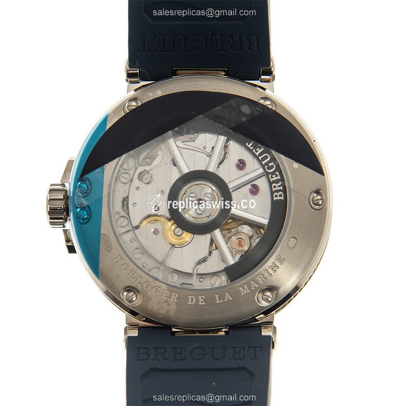Breguet 5517BB/Y2/5ZU Replica - Automatic - 18kt White Gold - Blue Dial - Rubber Blue Strap - View 3