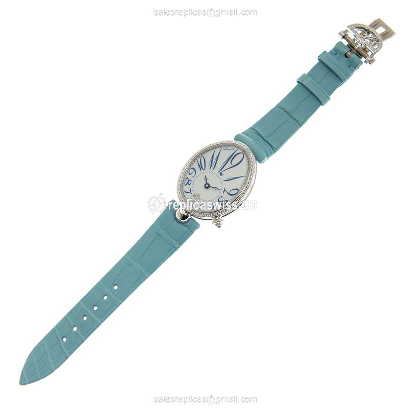 Breguet 8918BB/28/964/D00D Replica - Automatic - White Gold - Diamond Dial - Blue Alligator Strap - View 2