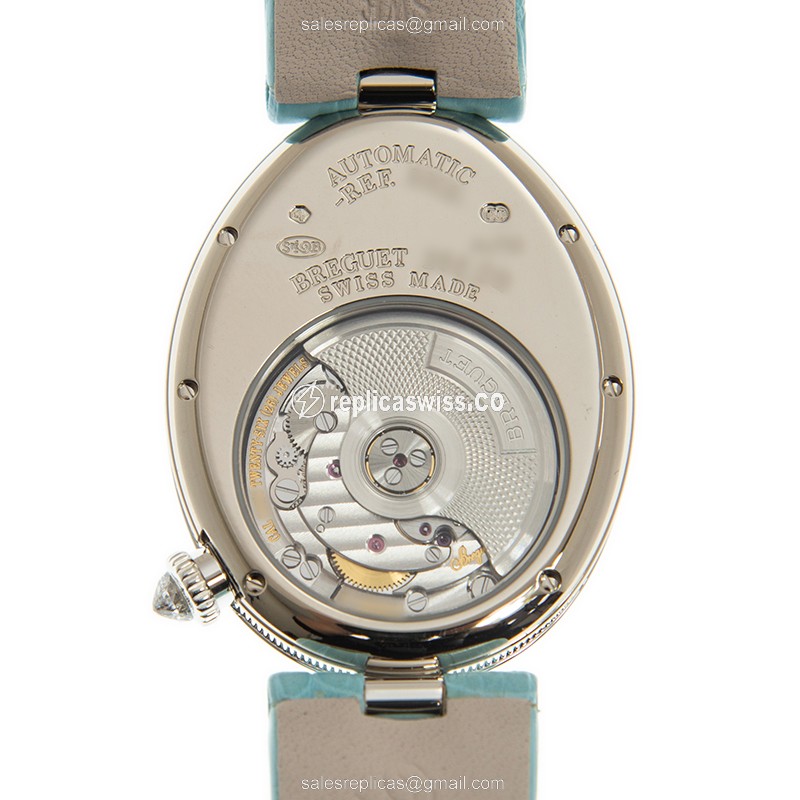 Breguet 8918BB/28/964/D00D Replica - Automatic - White Gold - Diamond Dial - Blue Alligator Strap - View 3