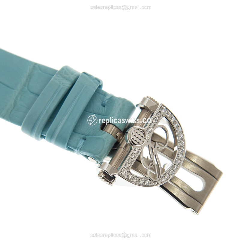 Breguet 8918BB/28/964/D00D Replica - Automatic - White Gold - Diamond Dial - Blue Alligator Strap - View 4