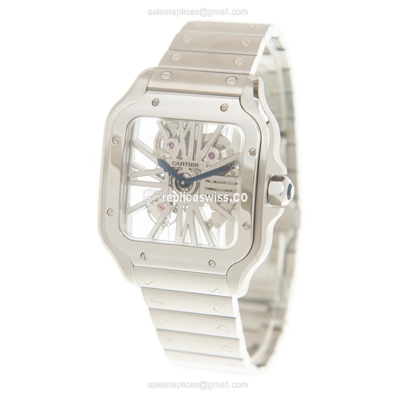Cartier Santos Replica - Manual - Steel Case - Transparent Dial - Silver Steel - View 3