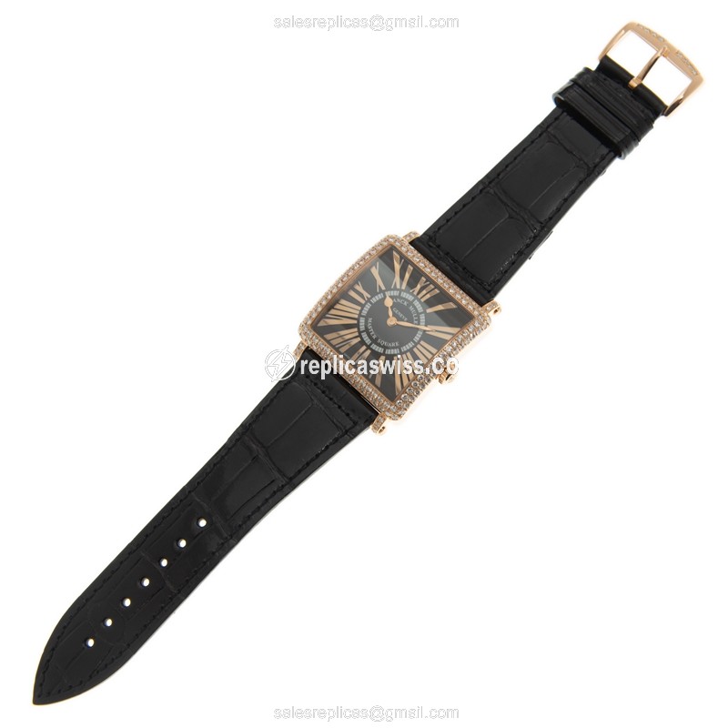 Franck Muller 6002 M QZ REL D-BK Quartz 18kt Rose Gold Diamonds Alligator Black Buckle - View 2
