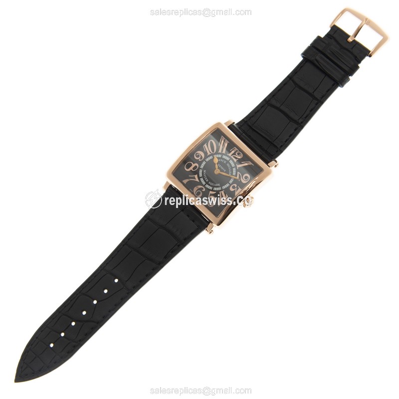 Franck Muller Master Square Replica - Quartz - 18kt Rose Gold - Black Dial on Leather Strap - View 2