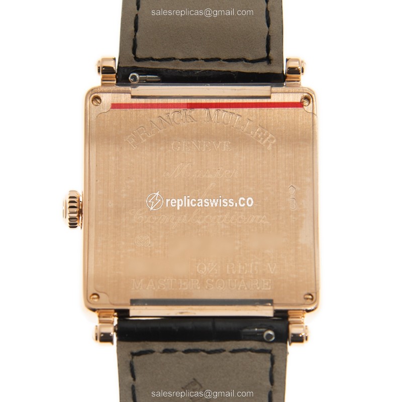 Franck Muller Master Square Replica - Quartz - 18kt Rose Gold - Black Dial on Leather Strap - View 3