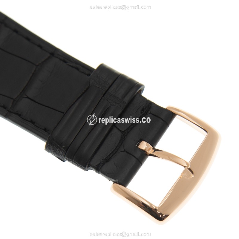 Franck Muller Master Square Replica - Quartz - 18kt Rose Gold - Black Dial on Leather Strap - View 4