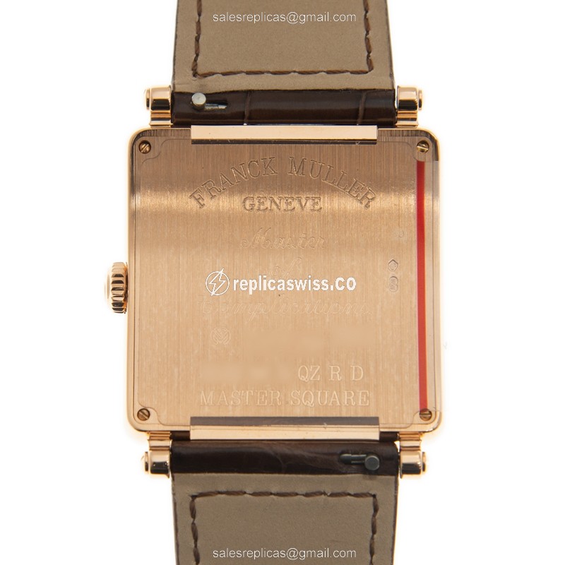 Franck Muller Master Square Replica - Quartz - 18kt Rose Gold - Diamond Dial - Brown Alligator Buckle - View 3
