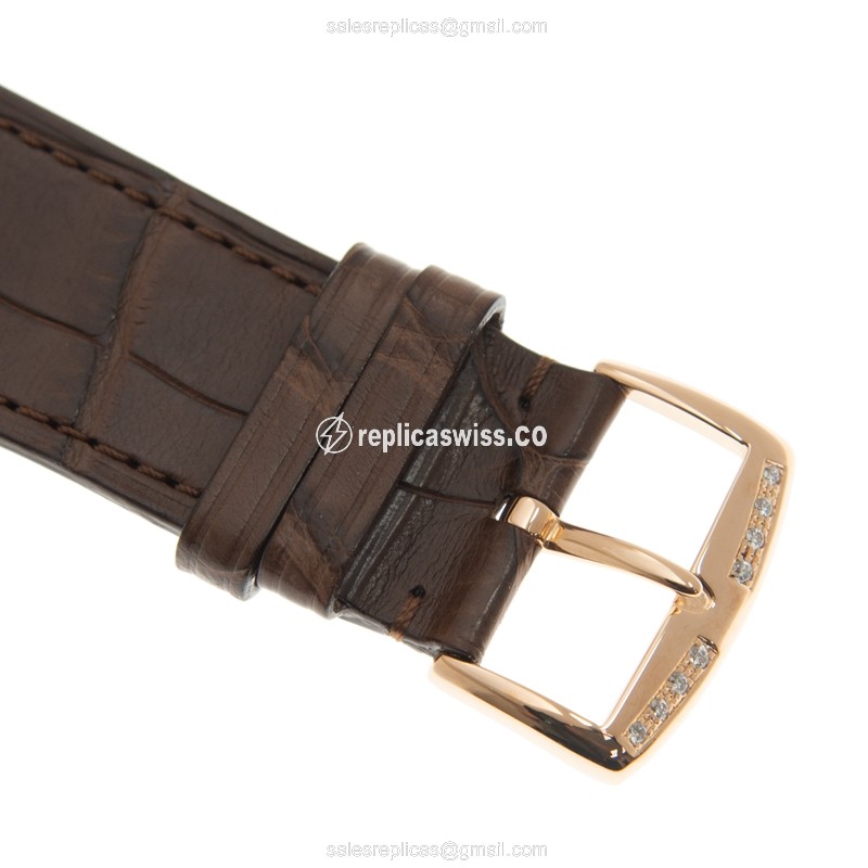 Franck Muller Master Square Replica - Quartz - 18kt Rose Gold - Diamond Dial - Brown Alligator Buckle - View 4