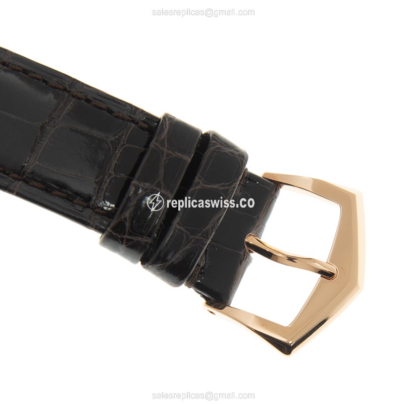 Patek Philippe Calatrava Replica - Automatic - 18kt Rose Gold - Beige Dial - Brown Alligator Strap - View 4