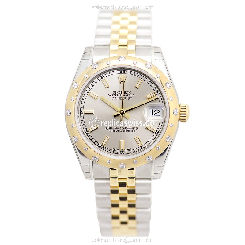 Rolex Datejust Lady Replica - Automatic - 18kt Gold & Steel Case - Silver Dial - View 2