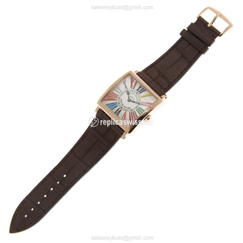 Franck Muller Replica 6002 M QZ COL DRM R - Quartz 18kt Rose Gold Diamonds, Silver Dial Brown Leather Strap Buckle - View 2