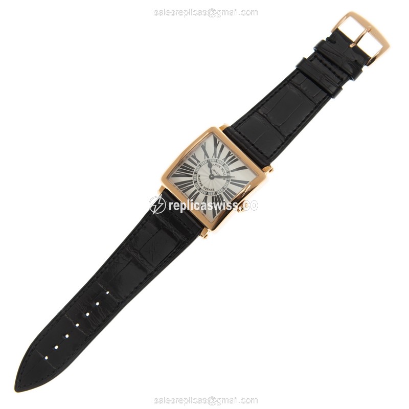 Franck Muller 6002 M QZ R 18kt Rose Gold Quartz - Silver Dial - Brown Alligator Buckle - View 2