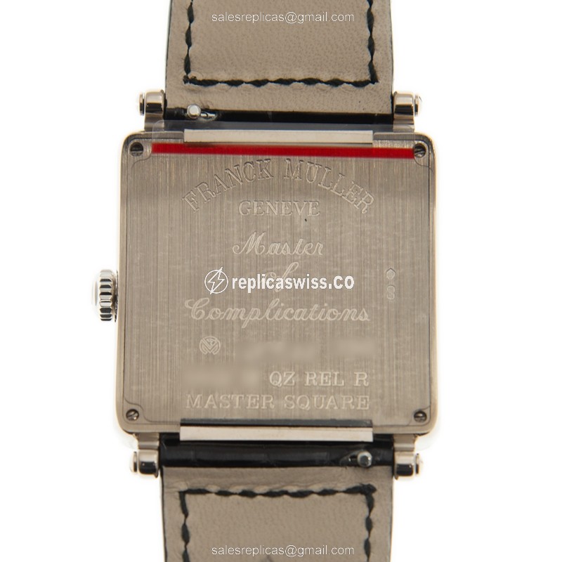 Franck Muller 6002 M QZ REL R Master Square - Quartz - 18kt White Gold - Silver Dial - Black Alligator Buckle - View 3