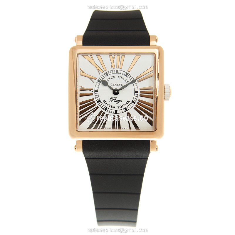 Franck Muller Master Square Replica - Quartz - 18kt Gold - White Dial - Black Rubber Strap - View 2