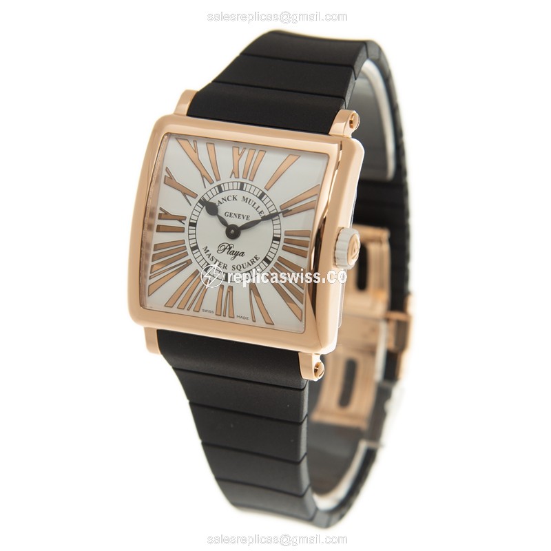 Franck Muller Master Square Replica - Quartz - 18kt Gold - White Dial - Black Rubber Strap - View 3