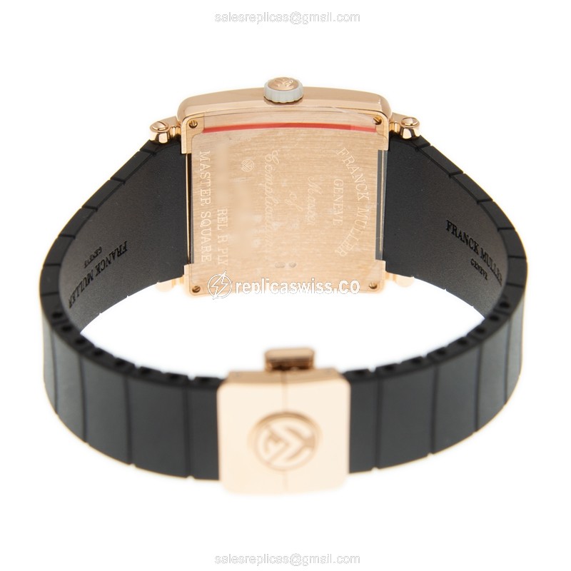 Franck Muller Master Square Replica - Quartz - 18kt Gold - White Dial - Black Rubber Strap - View 4
