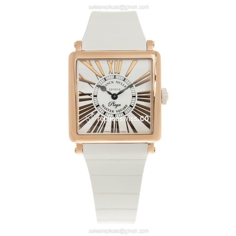 Franck Muller 6002 M QZ REL R PLY - Quartz - 18kt Rose Gold Case - White Dial - Rubber Strap - View 2