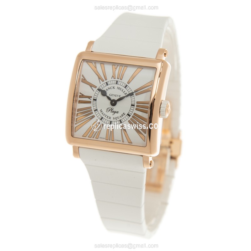 Franck Muller 6002 M QZ REL R PLY - Quartz - 18kt Rose Gold Case - White Dial - Rubber Strap - View 3