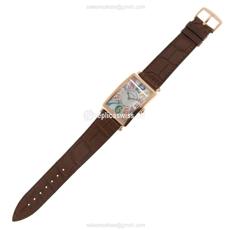Franck Muller 952 QZ COL DRM MOP 5N Replica - Quartz - 18kt Rose Gold - White Dial, Brown Alligator Strap - View 2