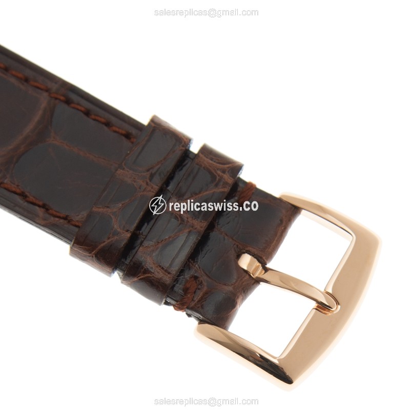 Franck Muller 952 QZ HO Replica - Quartz - 18kt Rose Gold - White Dial, Brown Leather Strap - View 4