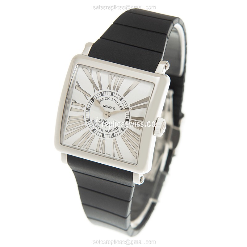 Franck Muller 6002 M QZ REL R PLY Replica - Quartz - Stainless Steel Case - Silver Dial - Black Rubber Strap - View 3