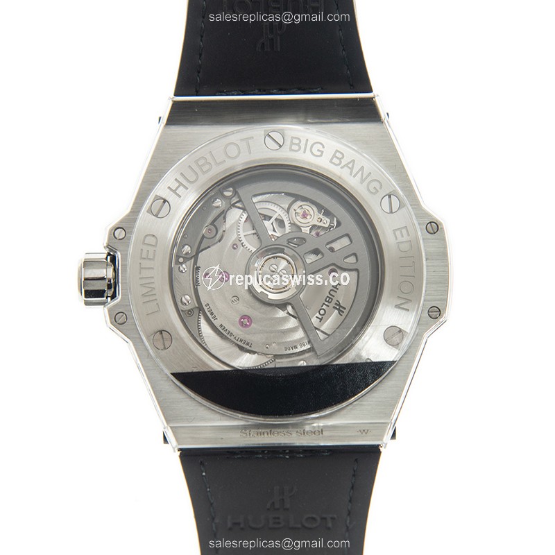 Hublot Big Bang Replica - Automatic - Stainless Steel & Diamond - Gray Dial - Grey Alligator Strap - View 3