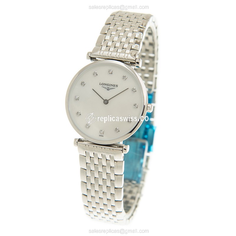 Longines LA GRANDE Quartz - Steel Case, White Dial, Silver Clasp - Steel Strap - View 3