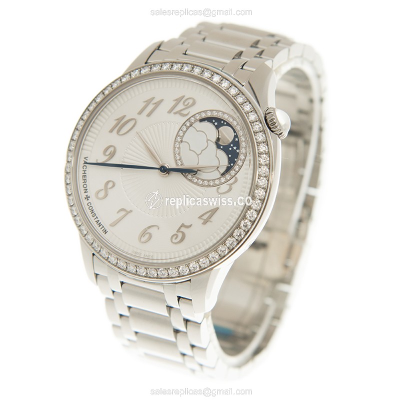Vacheron Constantin 8005F/120A-B497 - Auto - Diamond Case - White Dial - Silver Steel Band - View 3
