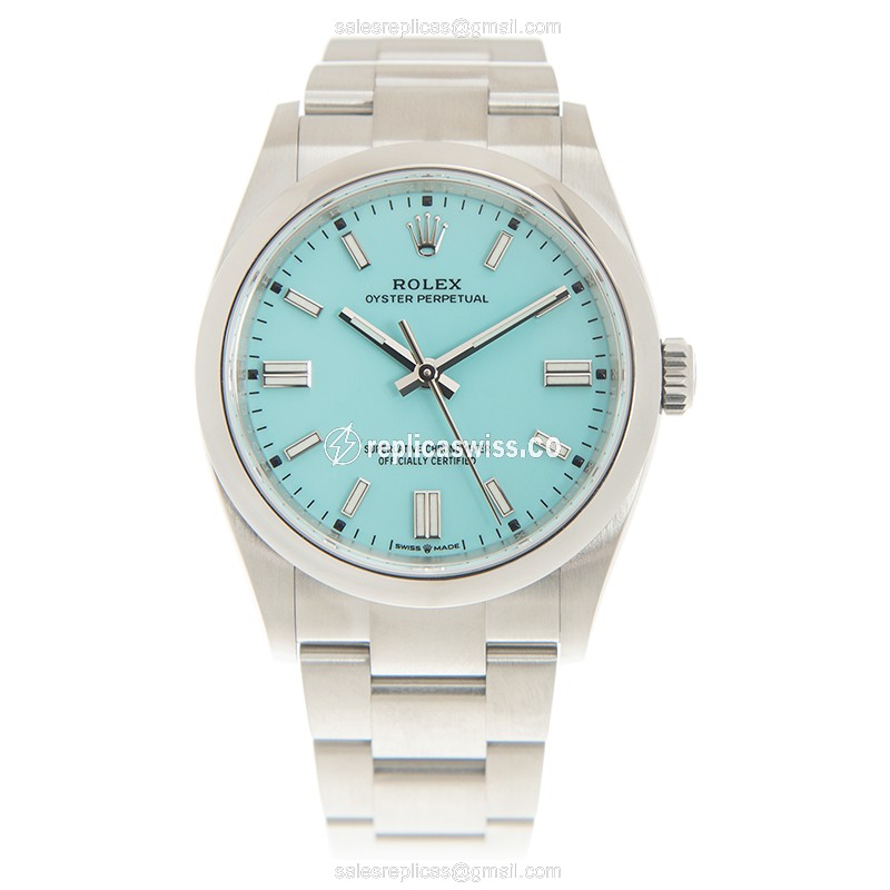 Rolex OYSTER PERPETUAL Replica - Automatic - Steel Case, Blue Dial - Silver Steel Strap - View 2