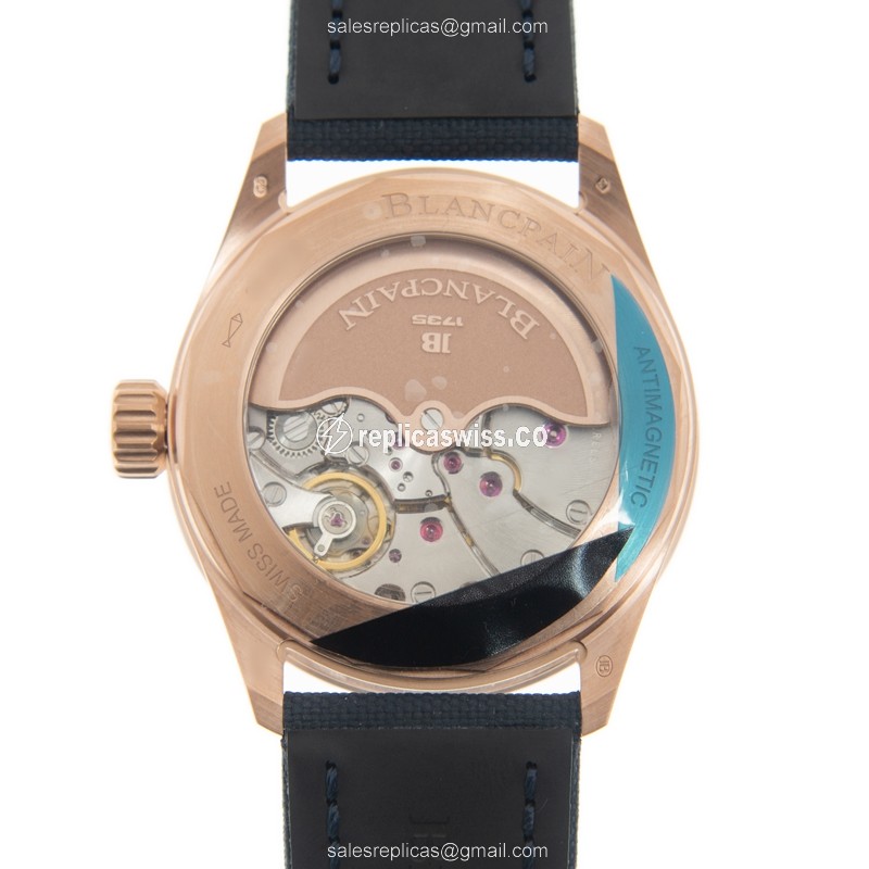 Blancpain 5000-36S40-O52A Replica - 18kt Rose Gold - Automatic - Blue Dial - Canvas Blue Strap - View 3