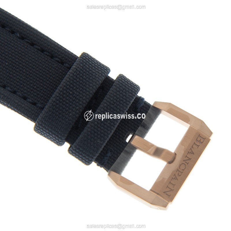 Blancpain 5000-36S40-O52A Replica - 18kt Rose Gold - Automatic - Blue Dial - Canvas Blue Strap - View 4