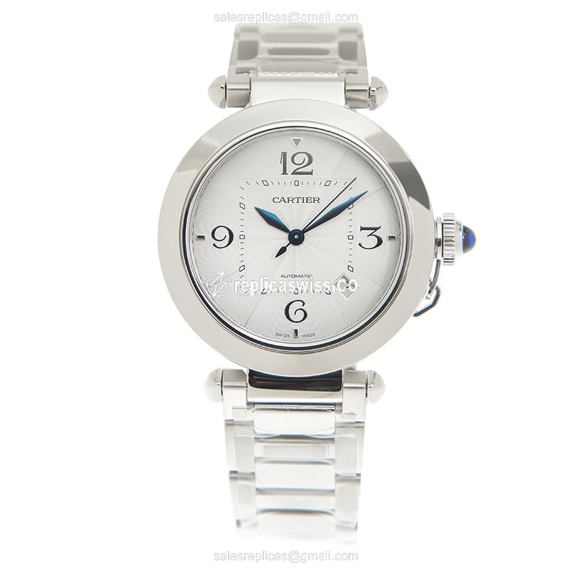 Cartier Pasha Replica - Automatic - Steel Case - Silver Dial - Silver Strap - View 2