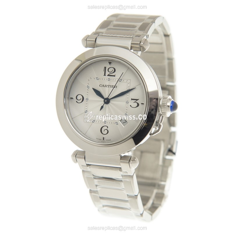 Cartier Pasha Replica - Automatic - Steel Case - Silver Dial - Silver Strap - View 3