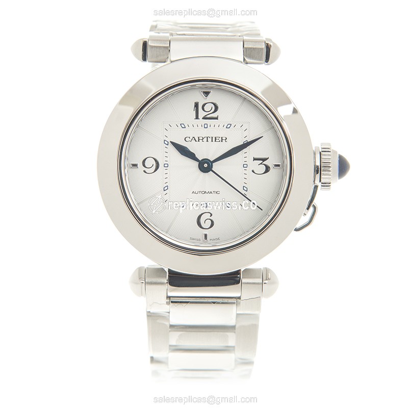 Cartier Pasha Replica - Automatic - Stainless Steel - Silver Dial - Steel Strap - View 2