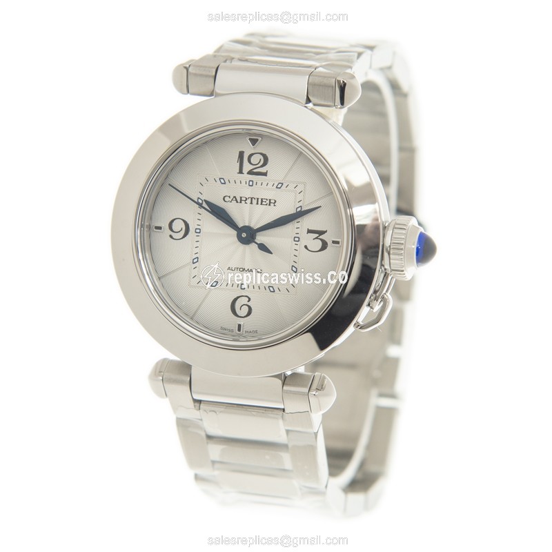 Cartier Pasha Replica - Automatic - Stainless Steel - Silver Dial - Steel Strap - View 3