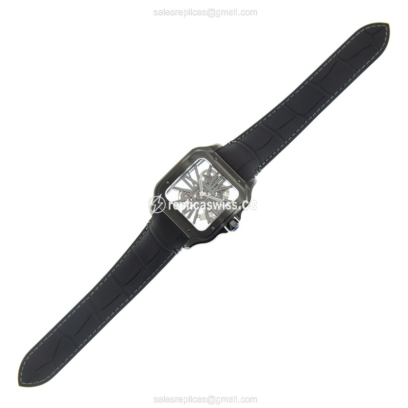 Cartier Santos Replica - Manual - Stainless Steel - Transparent - Black Leather - Clasp - View 2